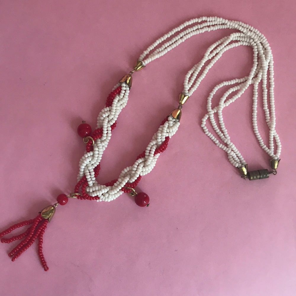 Vintage 80’s beaded necklace with a twisted multi-strand design necklace